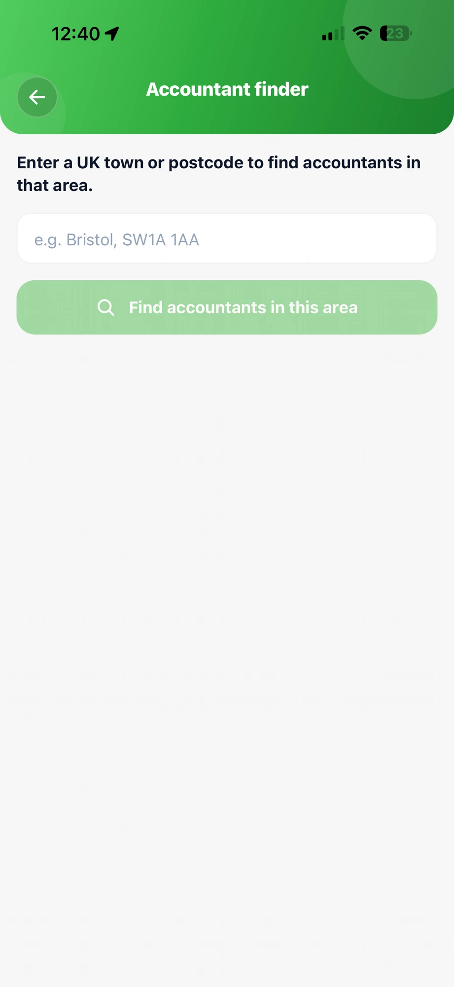 FirstLeap app Accountant Finder screen